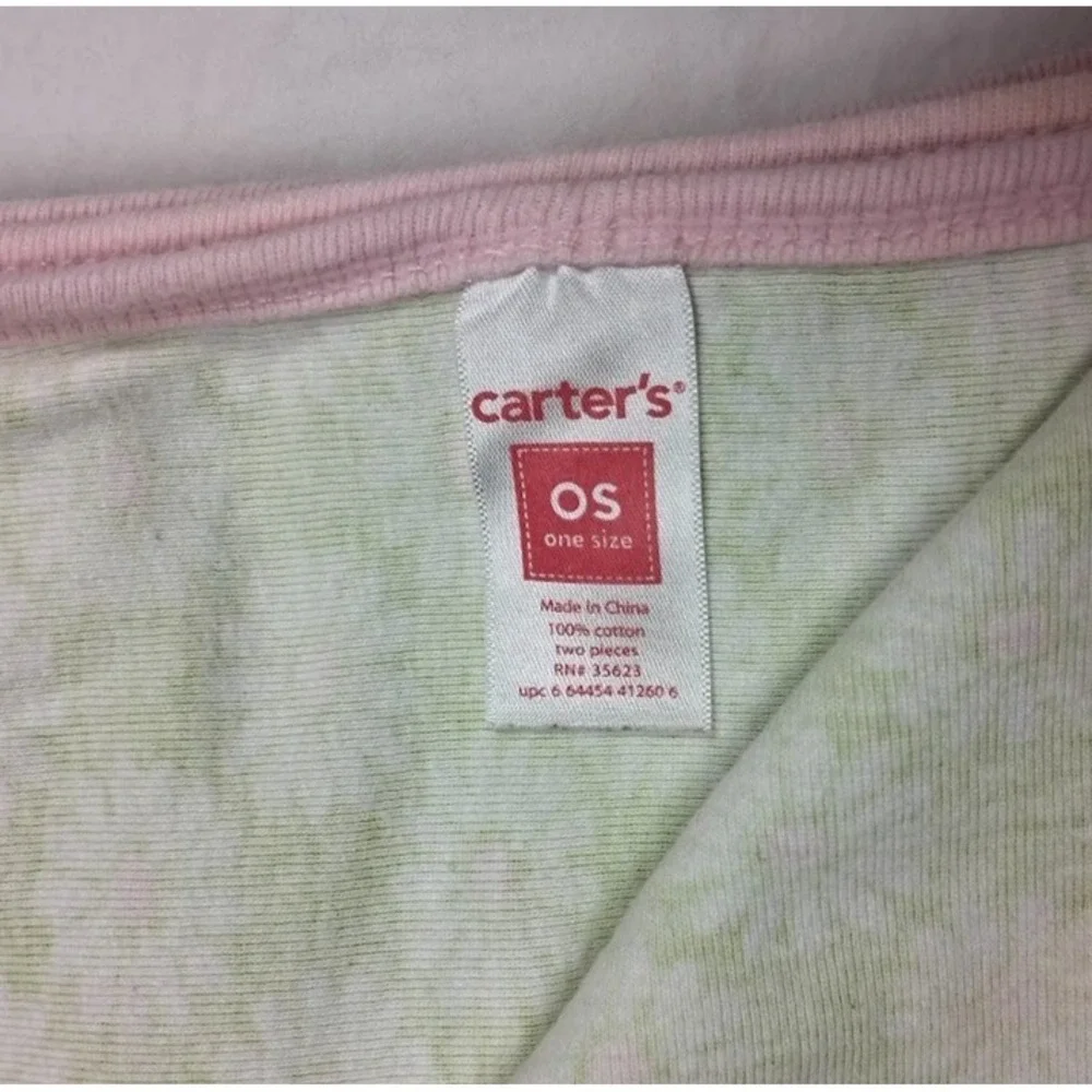 Carter's Green Pink Daisy Flower Cotton Baby Girl Blanket Jersey Knit Stretchy